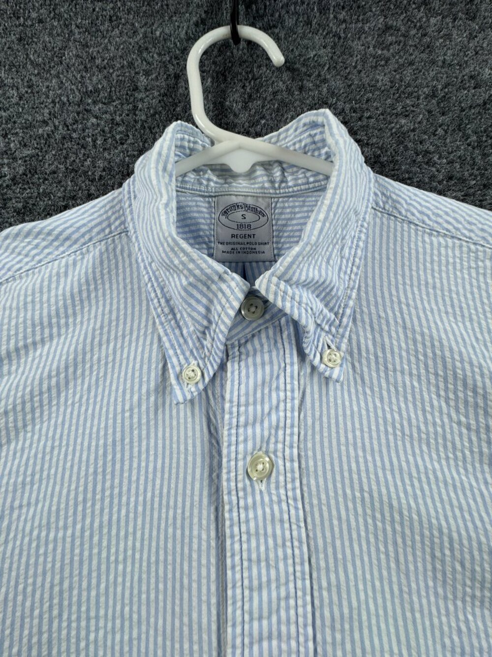 Brooks Brothers Seersucker Blue White Button-Down Small Regent Striped Men Shirt